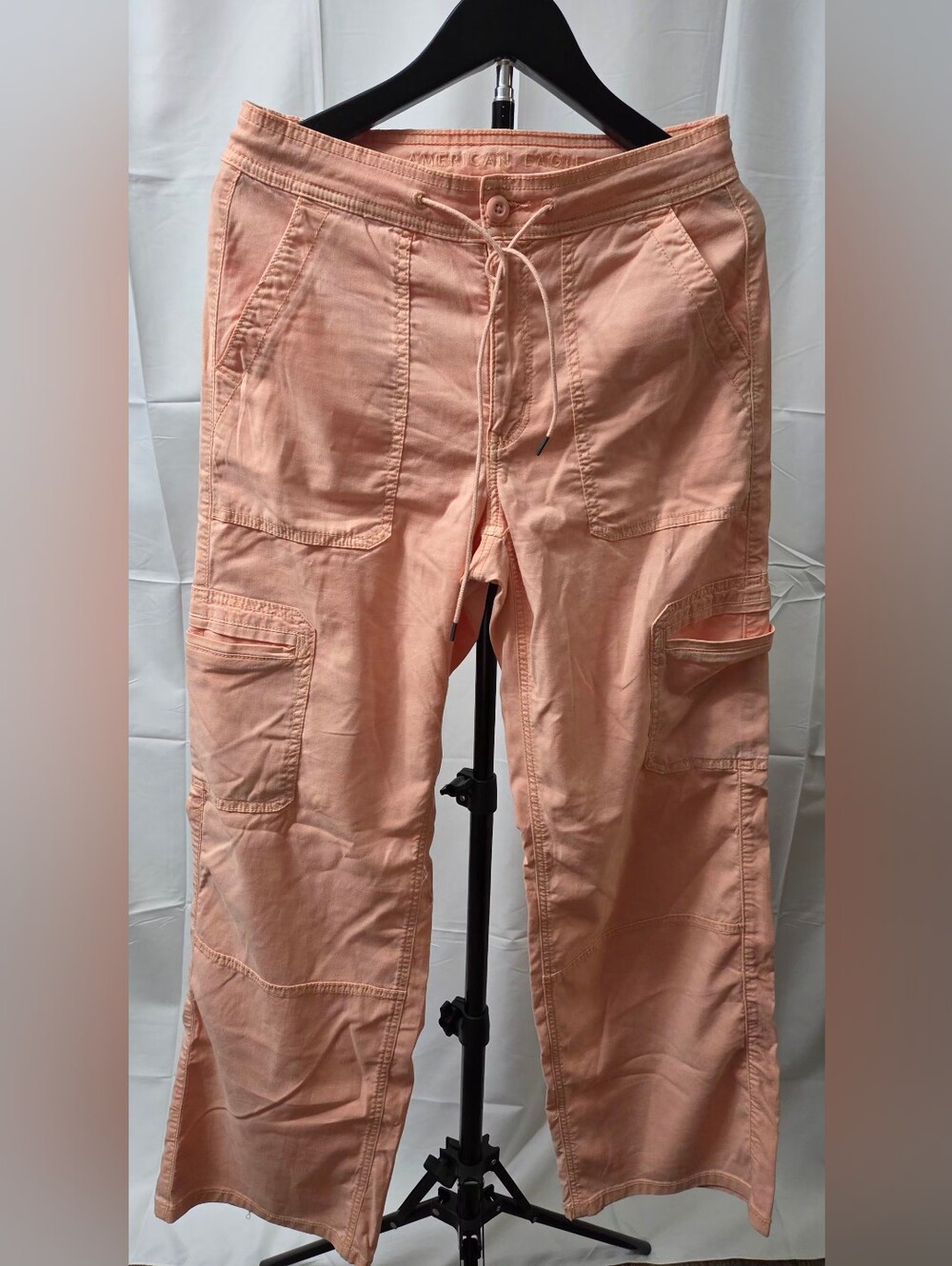 American Eagle Pink Peach Utility Drawstring Cargo Pants Wide Leg